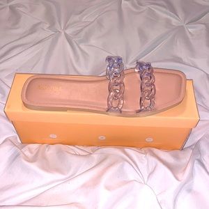 Nude and clear slide sandals